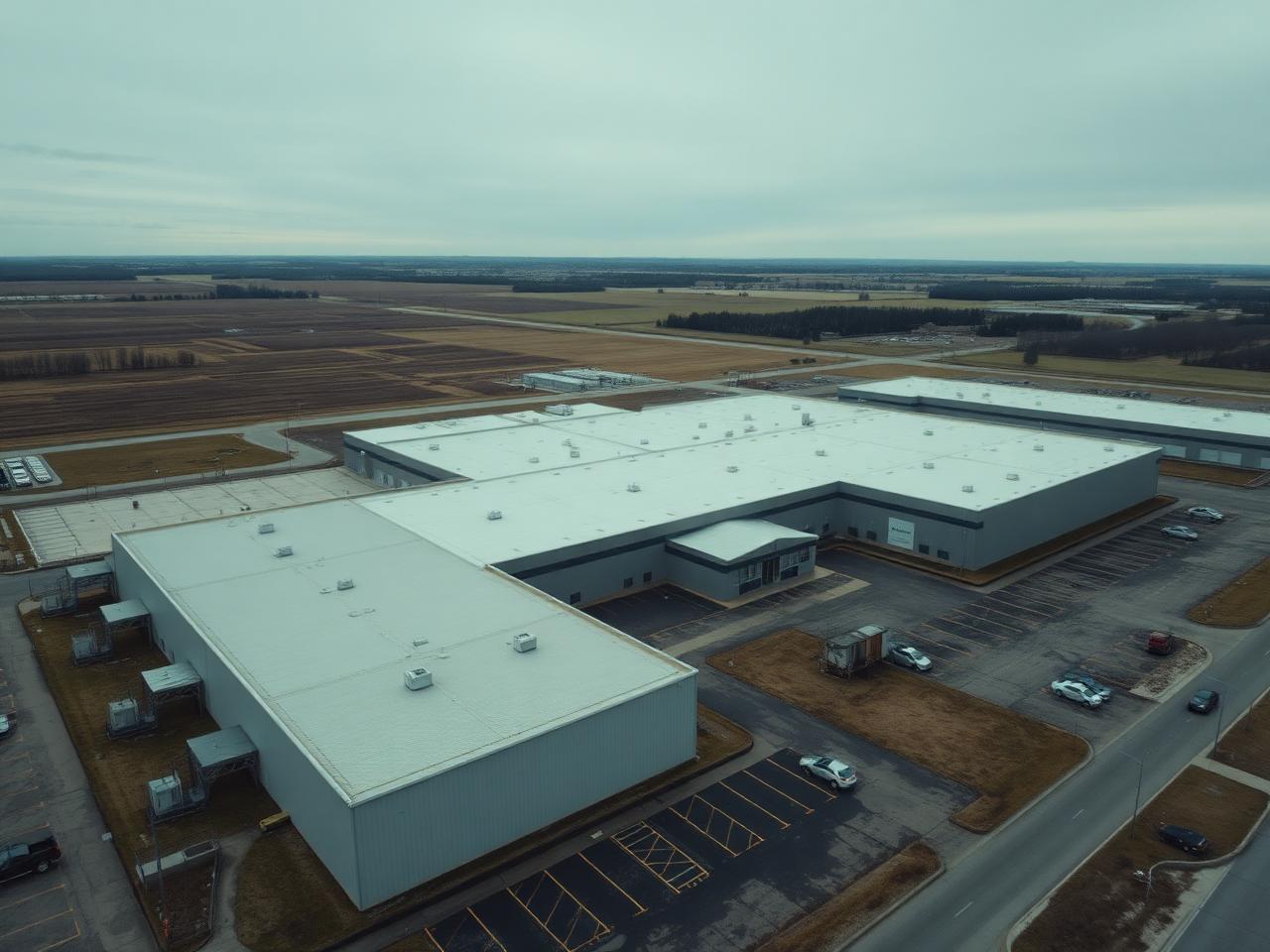 Aerial view of a commercial industrial building complex